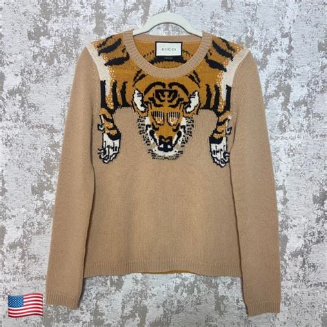 gucci gucci tiger intarsia knitted jumper|Designer Luxury Wool Sweaters for Women .